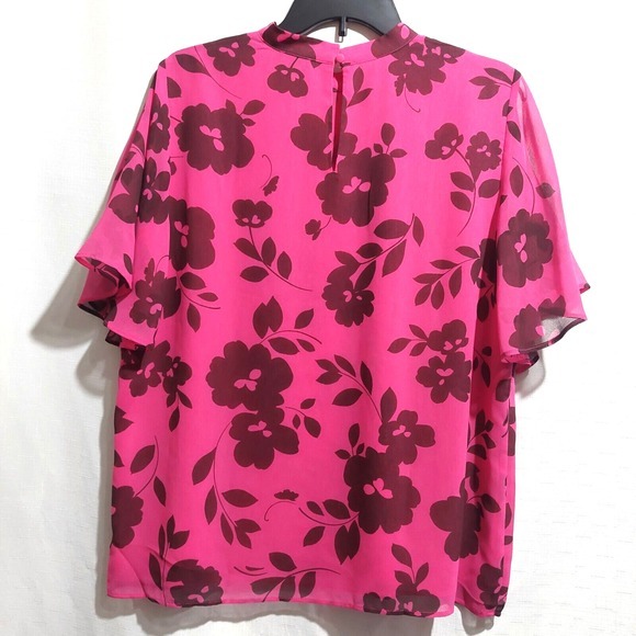 Ann Taylor Womens Med Semi Sheer Blouse‎ Dressy Lined Short Bell Sleeves Floral - Picture 4 of 8